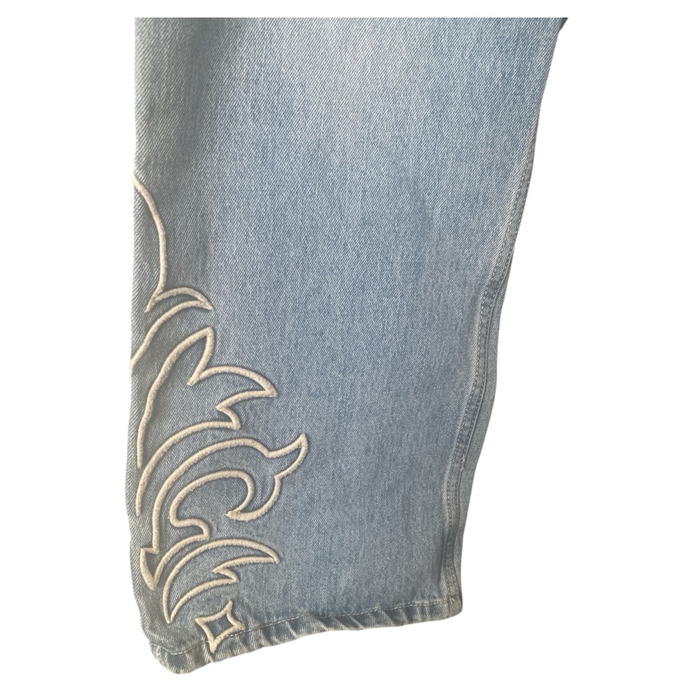 Forever 21 Light Blue Flare Jeans with White Embroidery - Picture 3 of 3